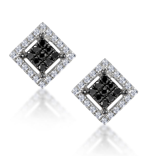 Diamond and Stellato Black Diamond Squares Earrings in 9K White Gold